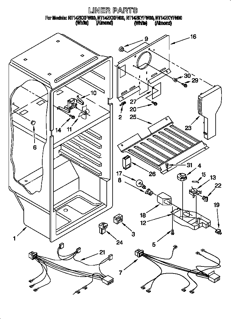 Roper RT14ZKYFN00 compartment separator diagram