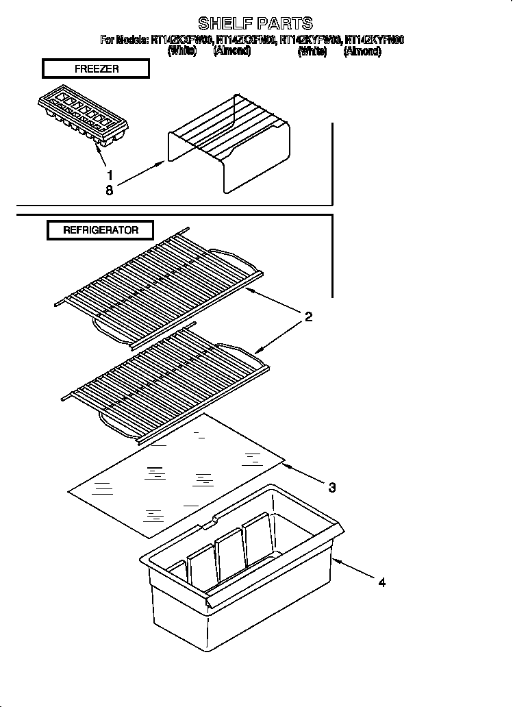 Roper RT14ZKYFN00 shelves diagram
