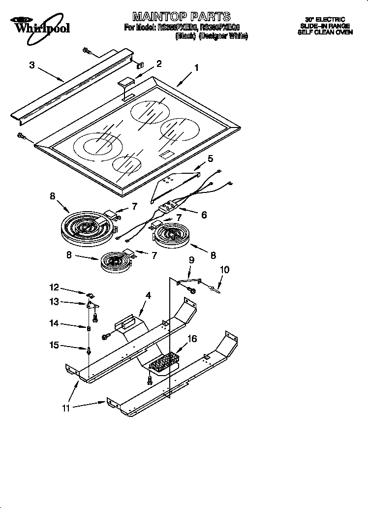 Whirlpool RS386PXEQ0 maintop diagram