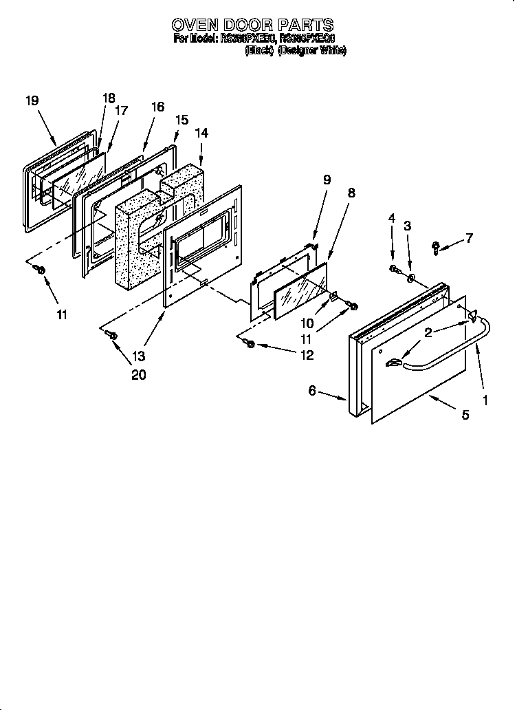 Whirlpool RS386PXEQ0 oven door diagram