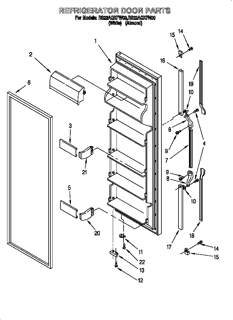 Roper RS22AQXFW00 fresh food door diagram