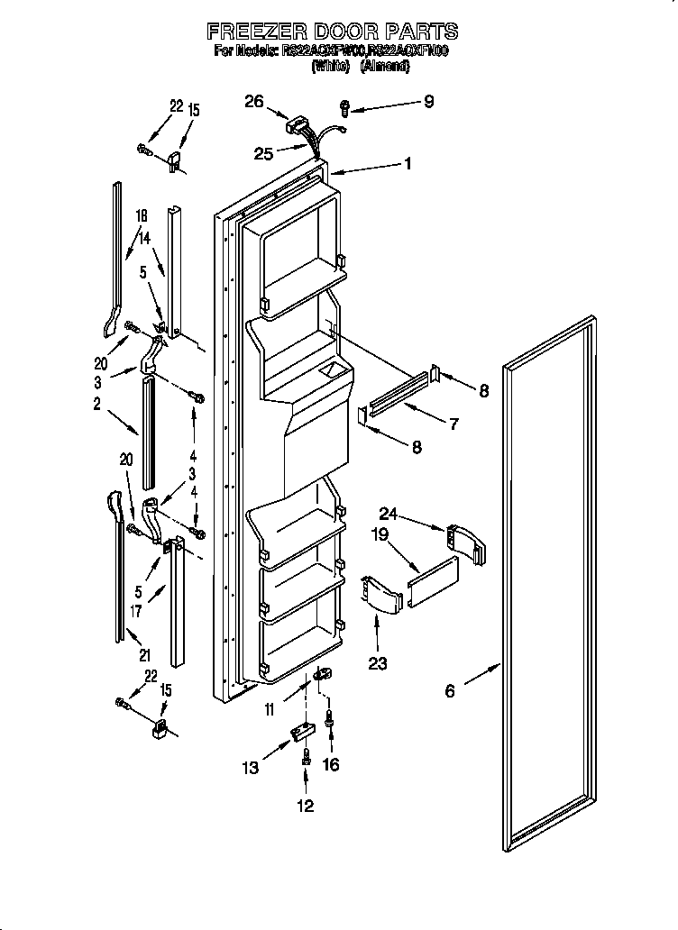 Roper RS22AQXFW00 freezer door diagram