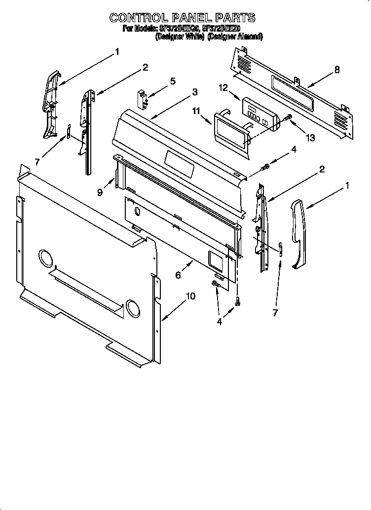 Whirlpool SF372BEEZ0 control panel parts diagram