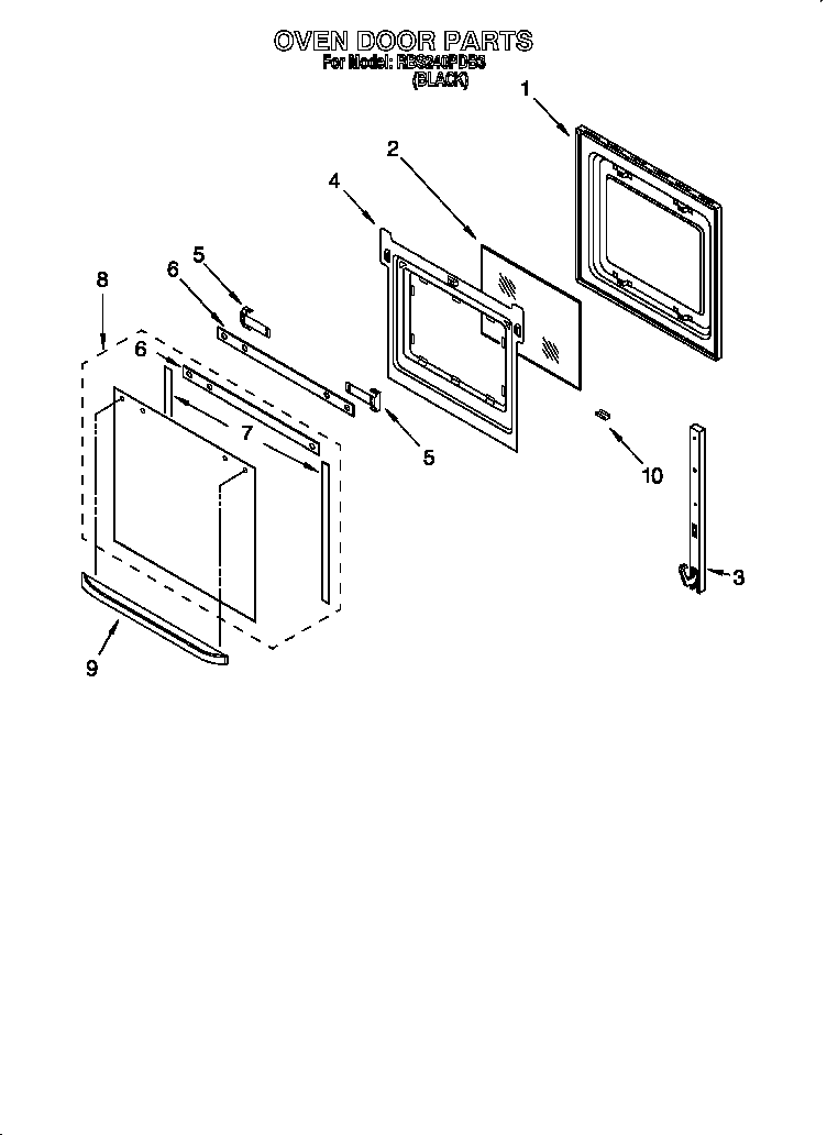 Whirlpool RBS240PDB0 oven door diagram