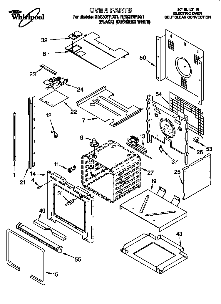 Whirlpool RBS307PDB1 oven parts diagram