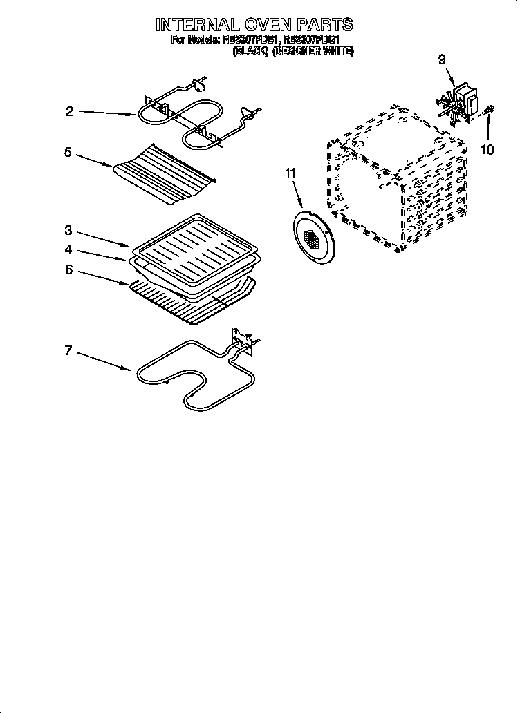 Whirlpool RBS307PDB1 internal oven diagram