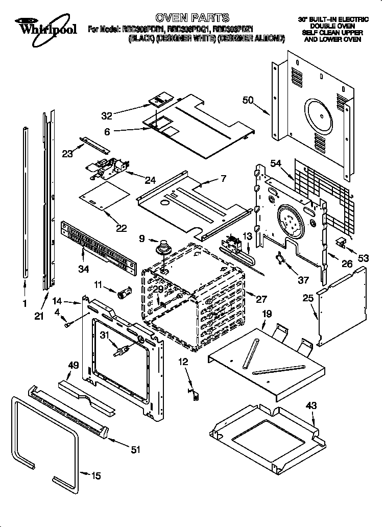 Whirlpool RBD306PDB1 oven parts diagram