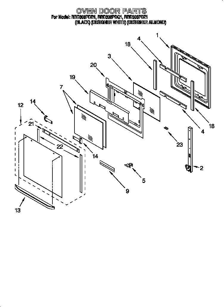 Whirlpool RBD306PDB1 oven door diagram