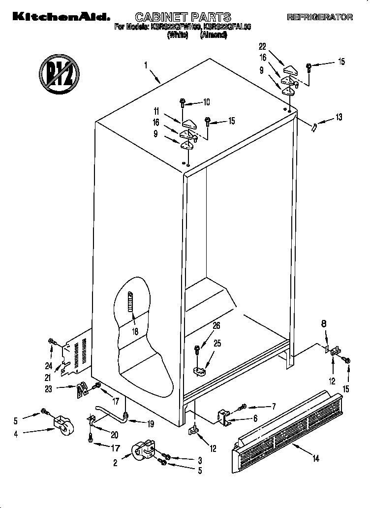 KitchenAid KSRS22QFAL00 cabinet diagram
