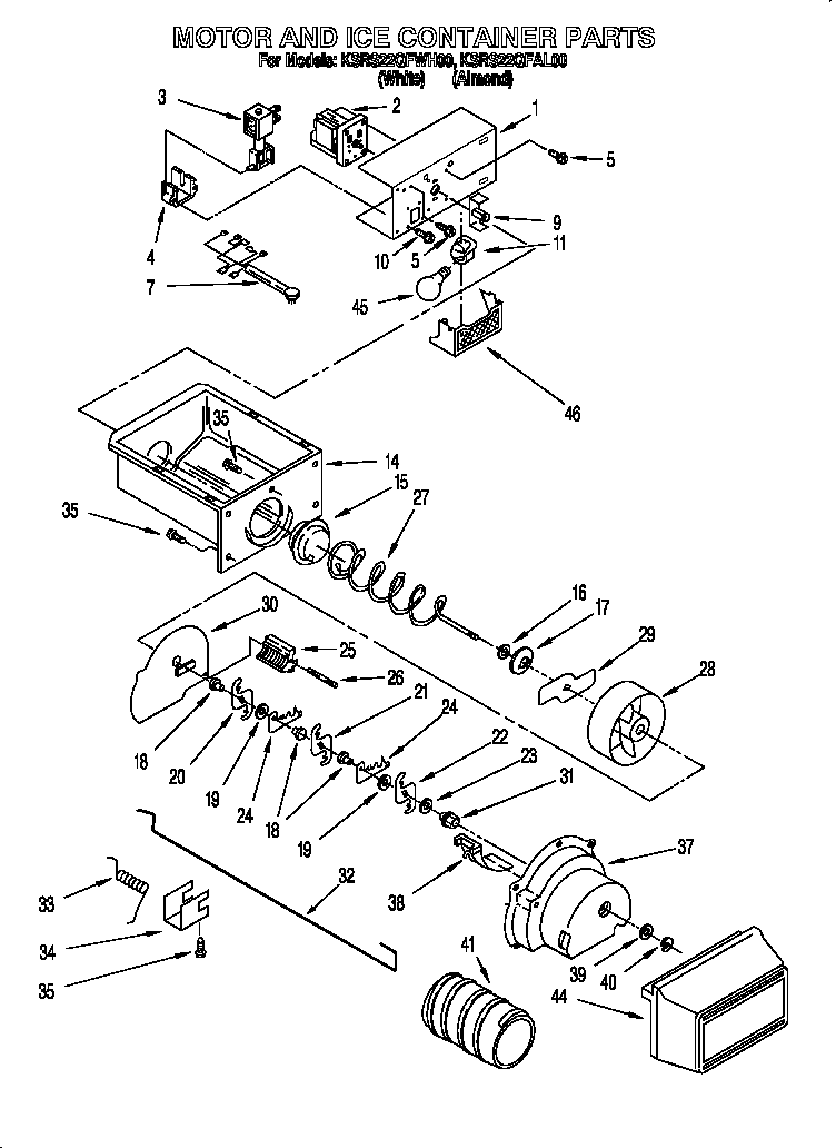KitchenAid KSRS22QFAL00 motor and ice container diagram