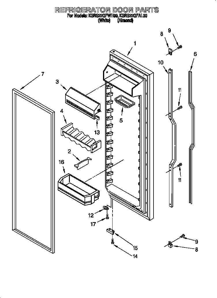 KitchenAid KSRS22QFAL00 refrigerator door diagram