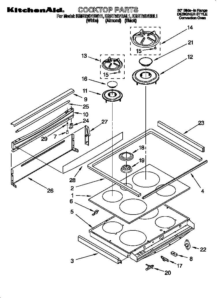 KitchenAid KGRT507BWH1 cooktop diagram