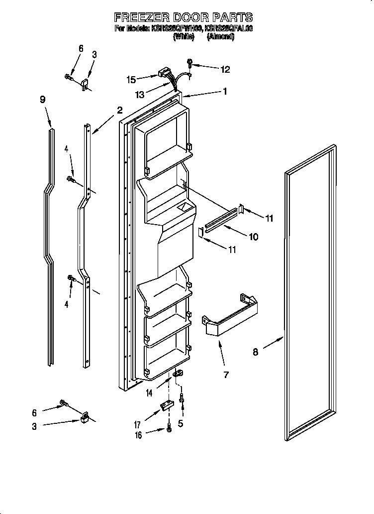 KitchenAid KSRS25QFWH00 freezer door diagram