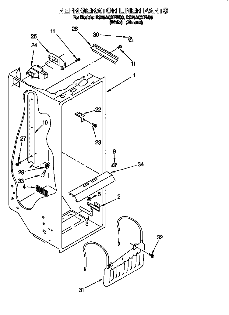 Roper RS25AQXFW00 freezer section diagram