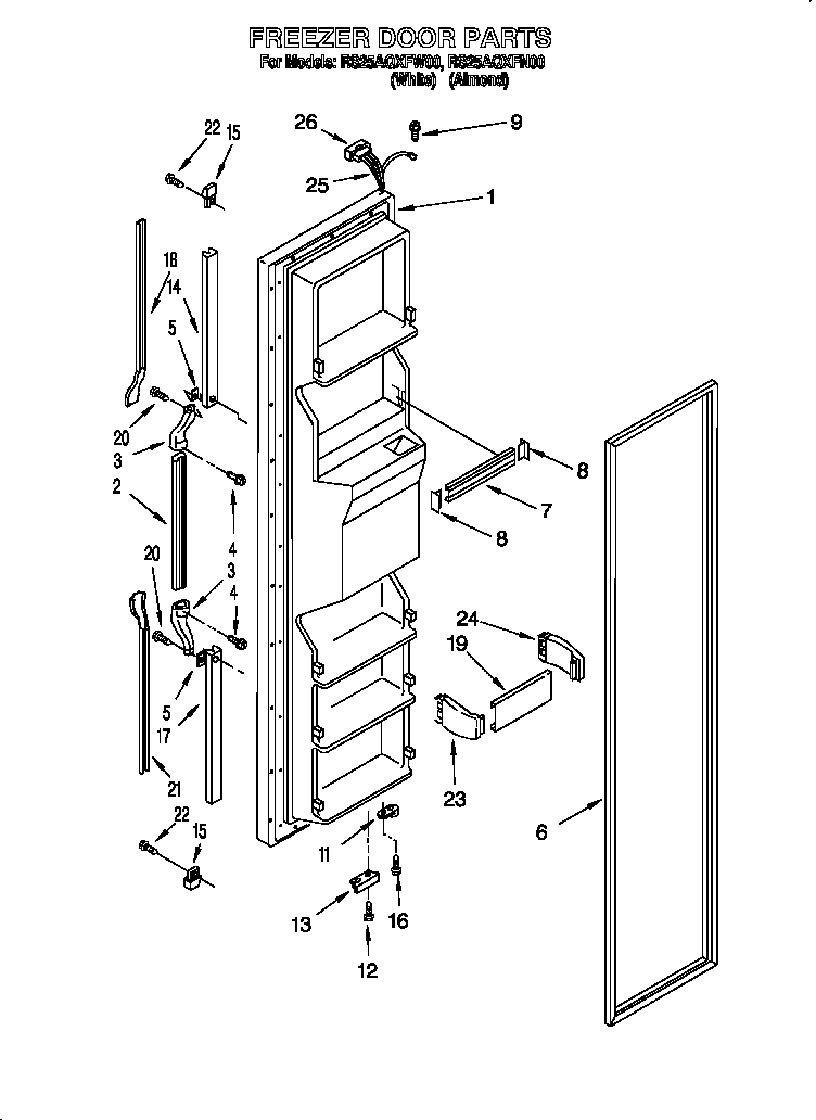 Roper RS25AQXFW00 freezer door diagram