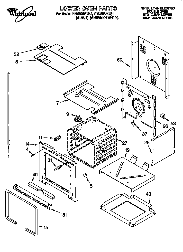 Whirlpool RBD305PDB1 lower oven diagram