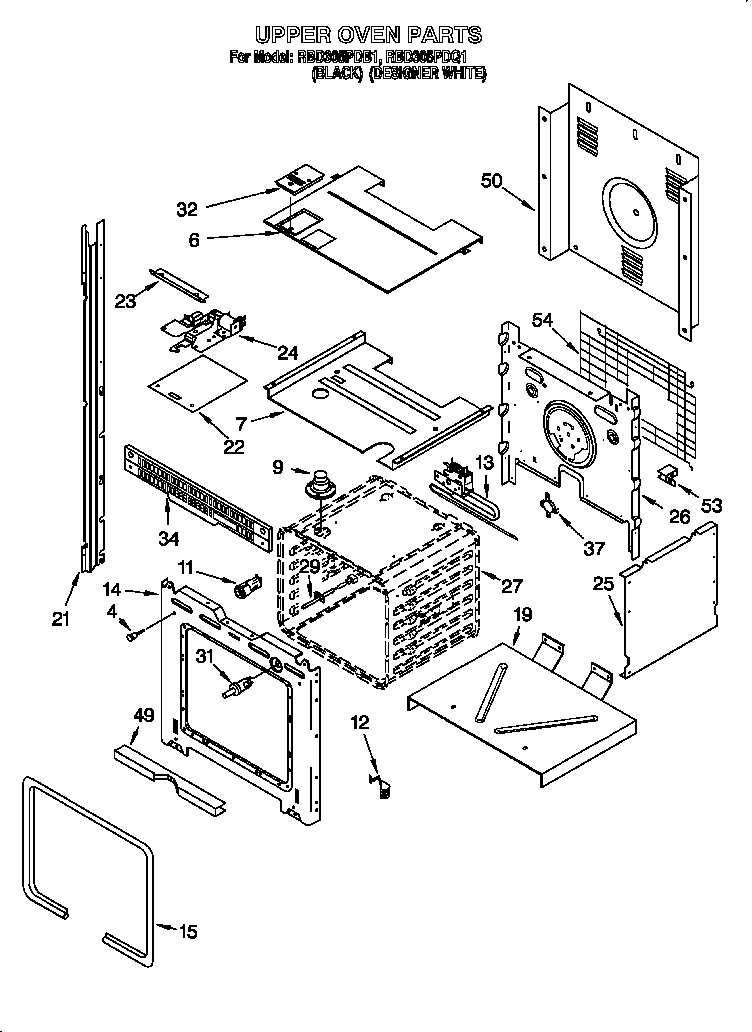 Whirlpool RBD305PDB1 upper oven diagram