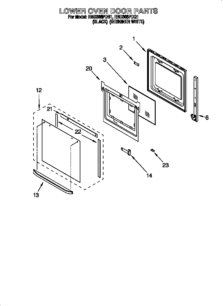 Whirlpool RBD305PDB1 lower oven door diagram