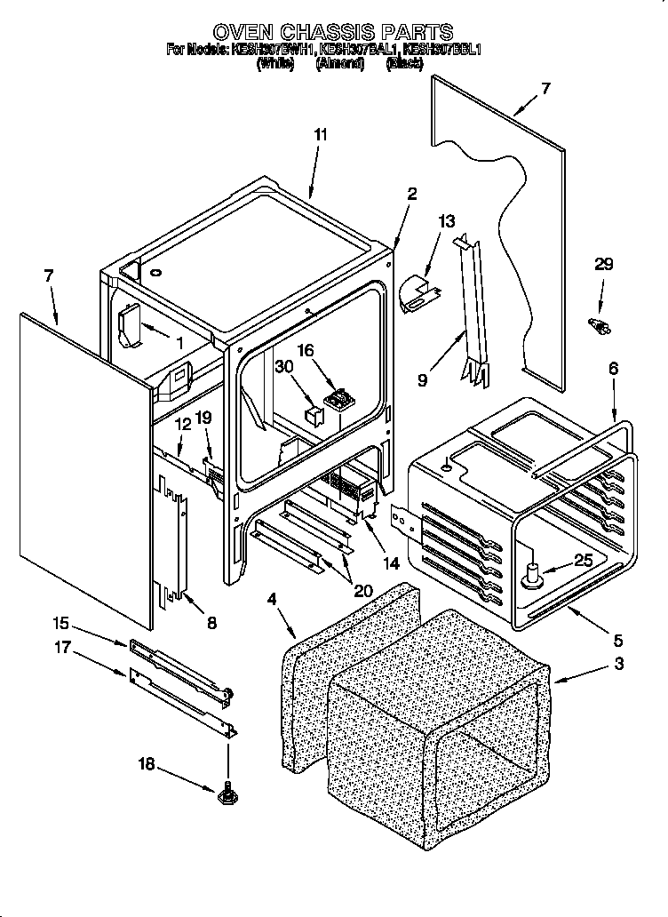 KitchenAid KESH307BBL1 oven chassis diagram