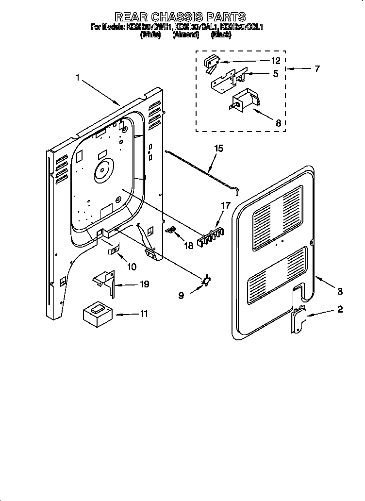 KitchenAid KESH307BBL1 rear chassis diagram