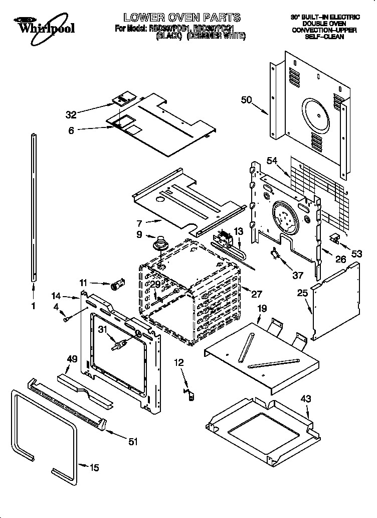 Whirlpool RBD307PDB1 lower oven diagram