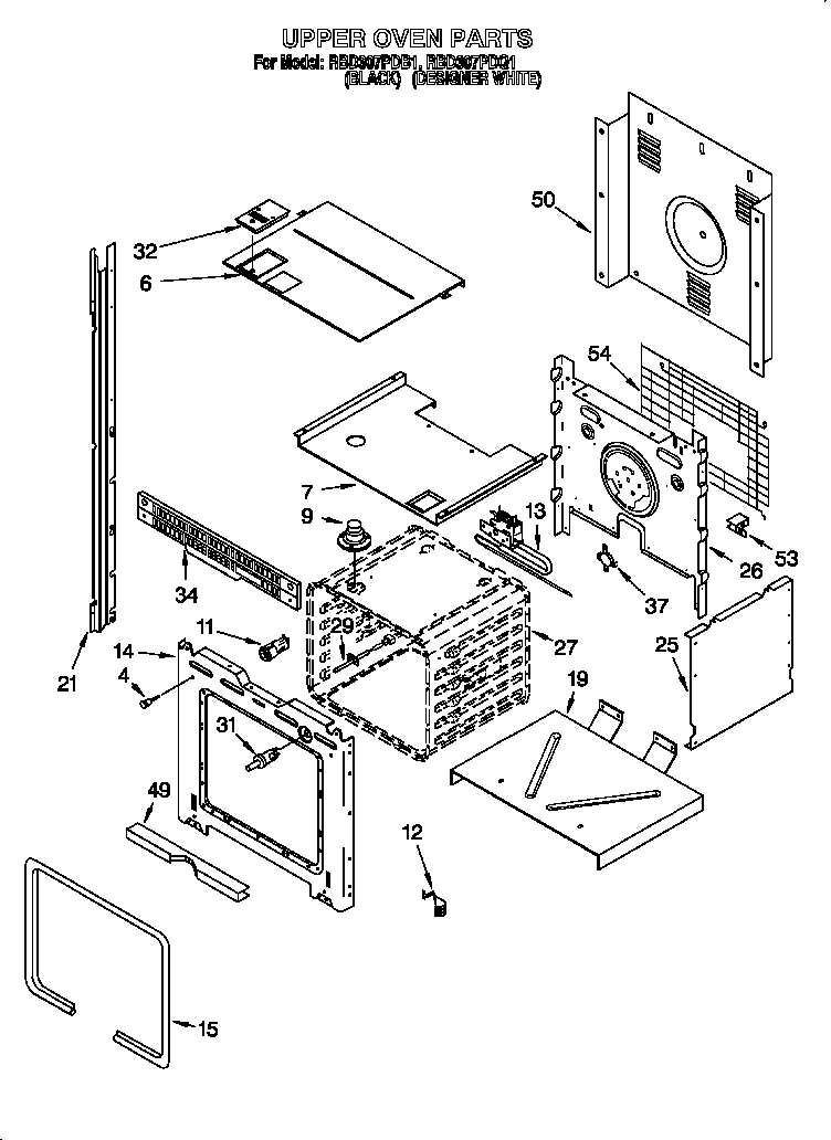 Whirlpool RBD307PDB1 upper oven diagram