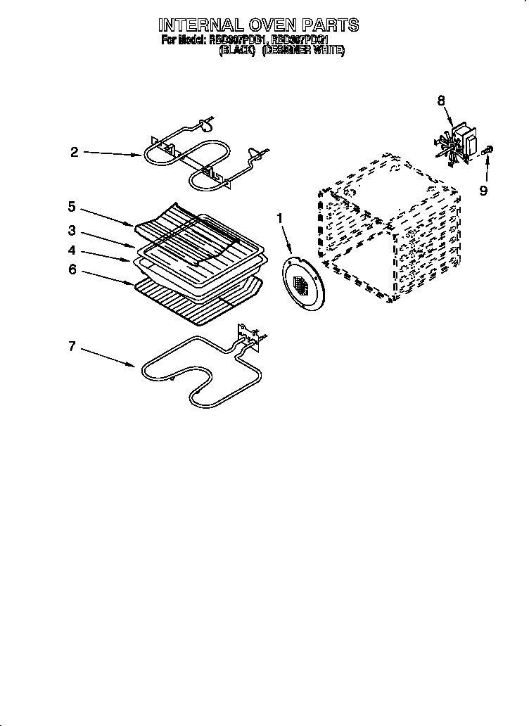 Whirlpool RBD307PDB1 internal oven diagram