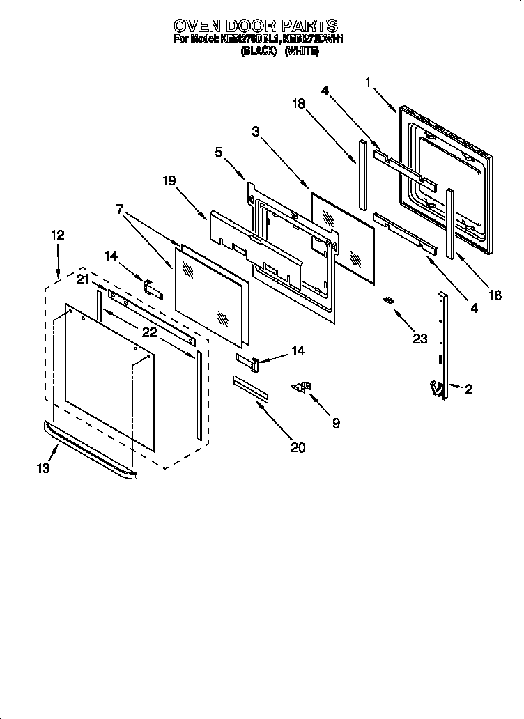 KitchenAid KEBI276DWH1 oven door diagram