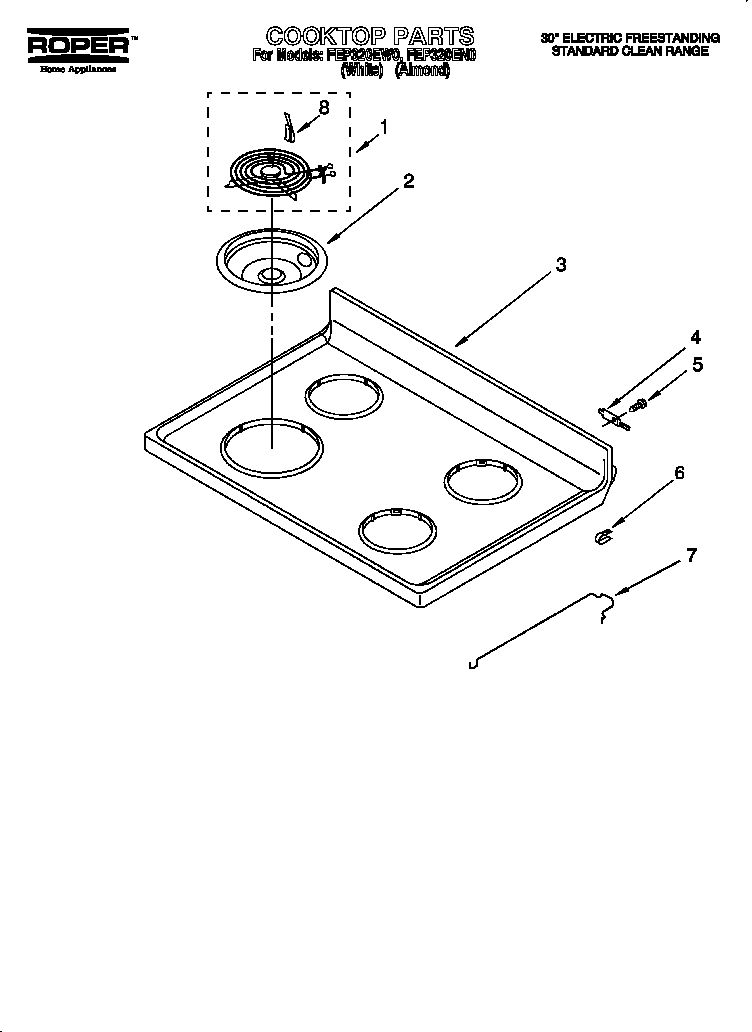 Roper FEP320EW0 cooktop diagram