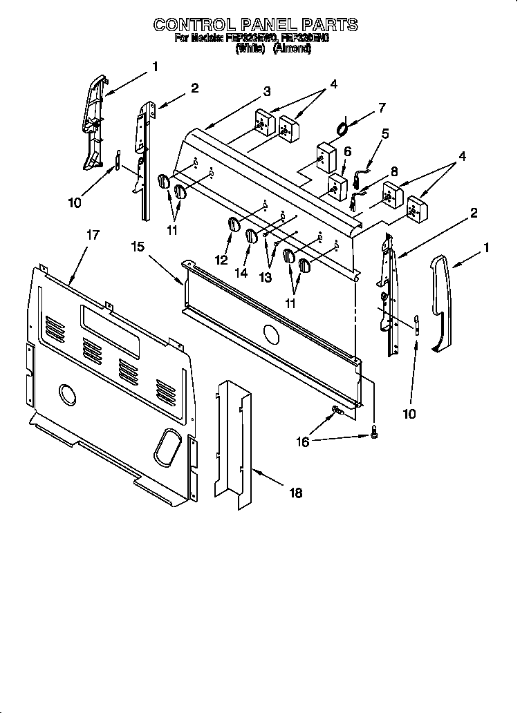 Roper FEP320EW0 control panel diagram