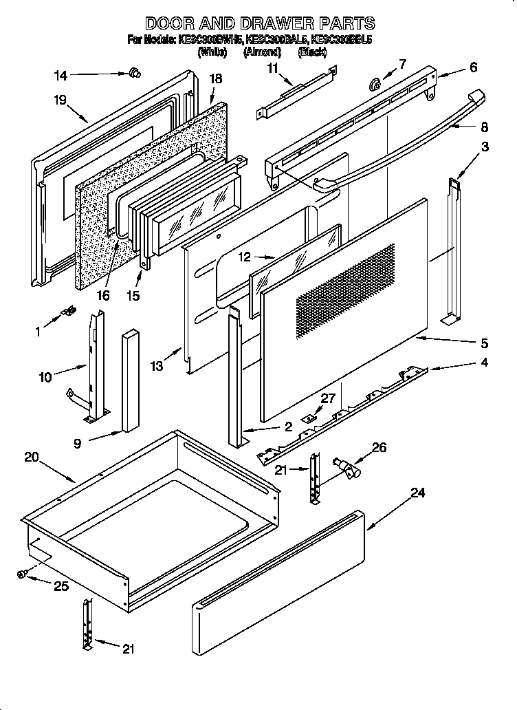 KitchenAid KESC300BAL5 door and drawer diagram
