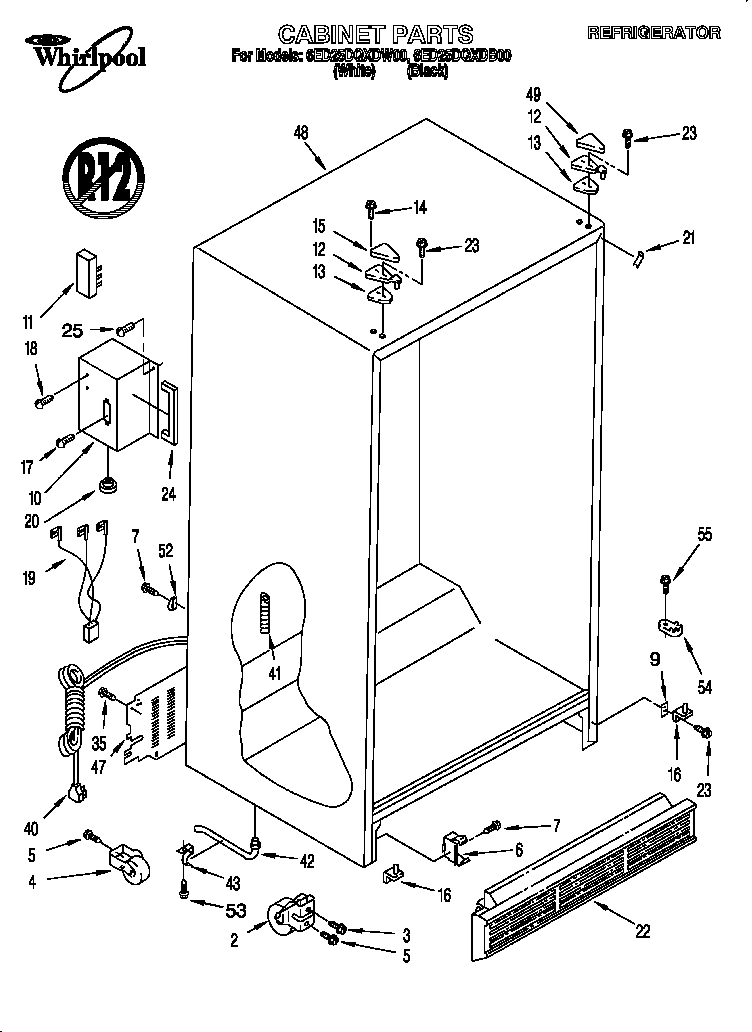 Whirlpool 6ED25DQXDB00 cabinet diagram