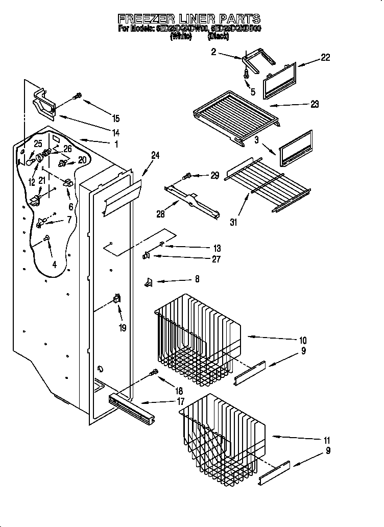 Whirlpool 6ED25DQXDB00 freezer liner diagram