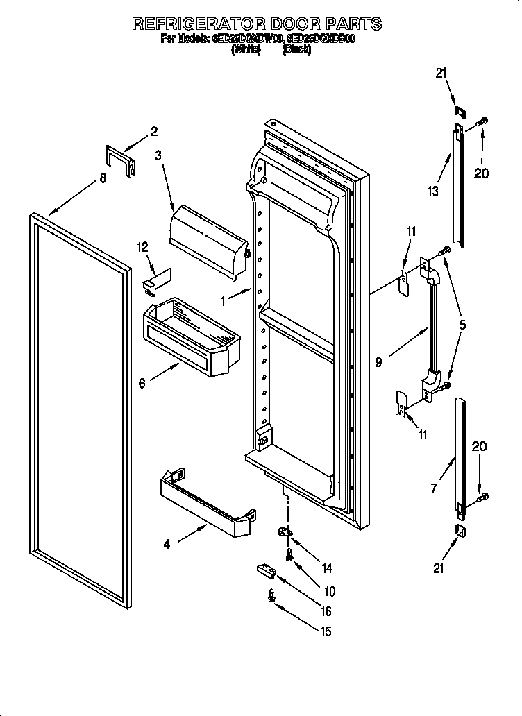 Whirlpool 6ED25DQXDB00 refrigerator door diagram
