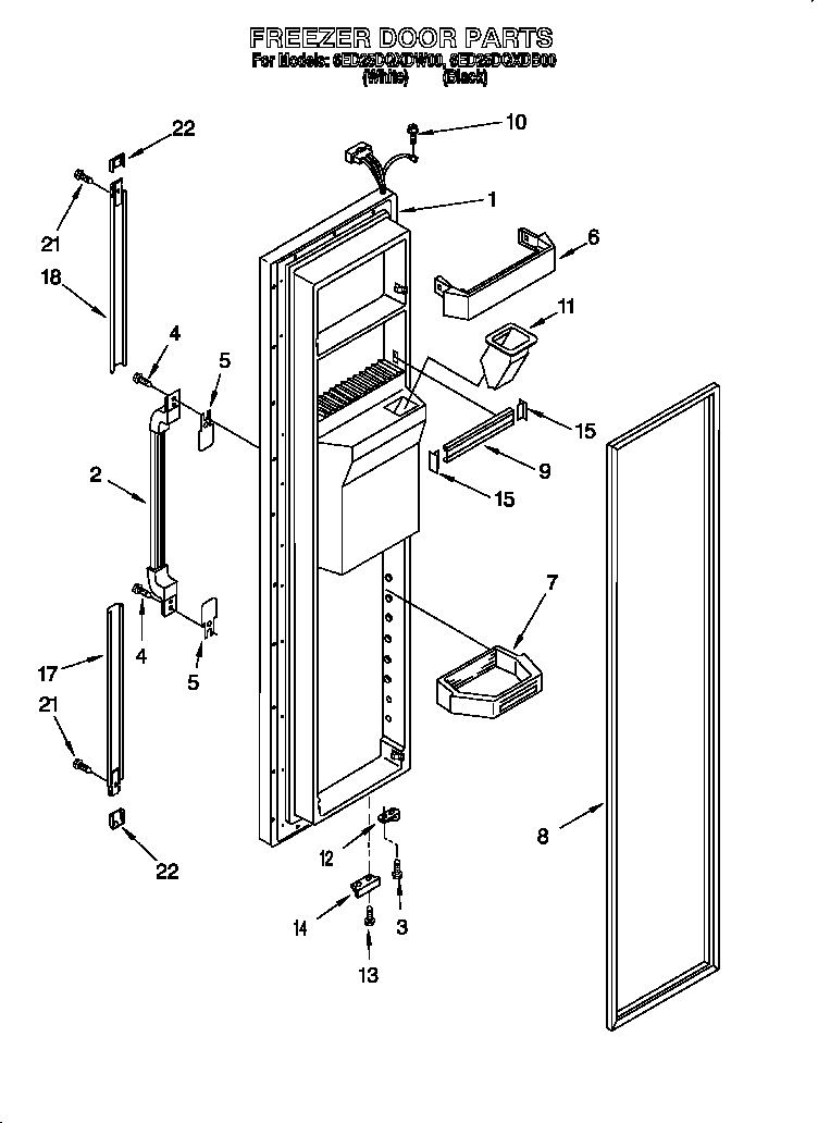 Whirlpool 6ED25DQXDB00 freezer door diagram