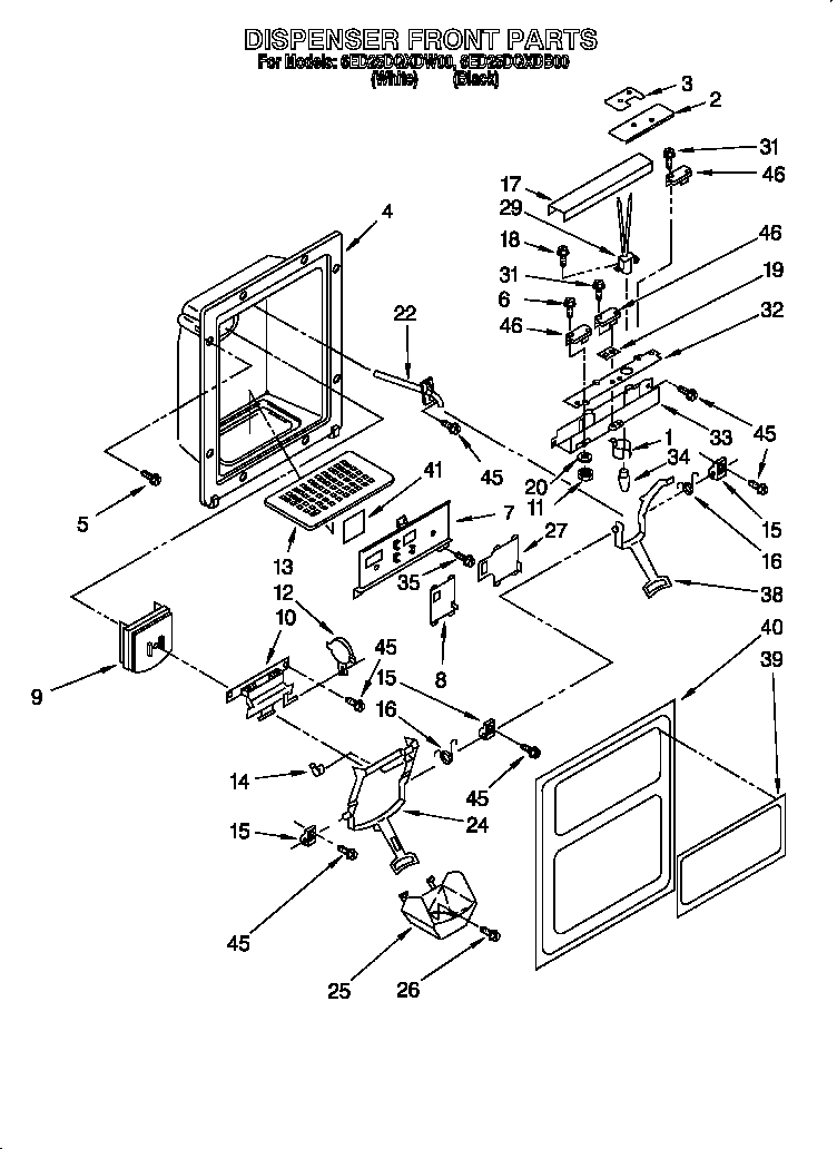 Whirlpool 6ED25DQXDB00 dispenser front diagram