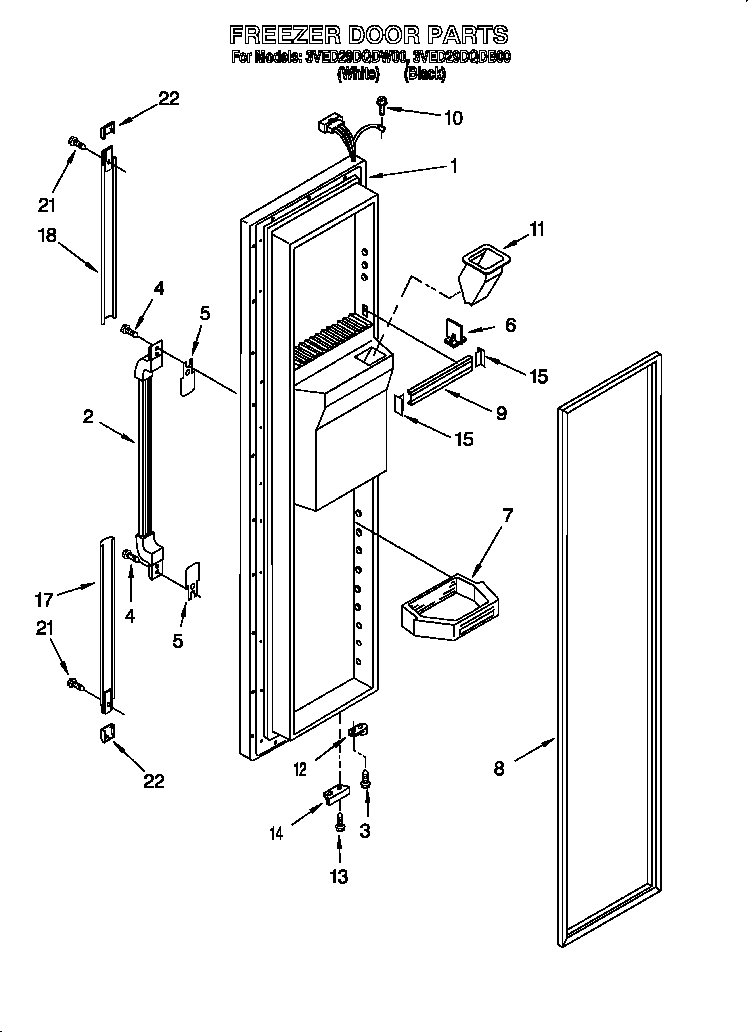 Whirlpool 3VED29DQDW00 freezer door diagram