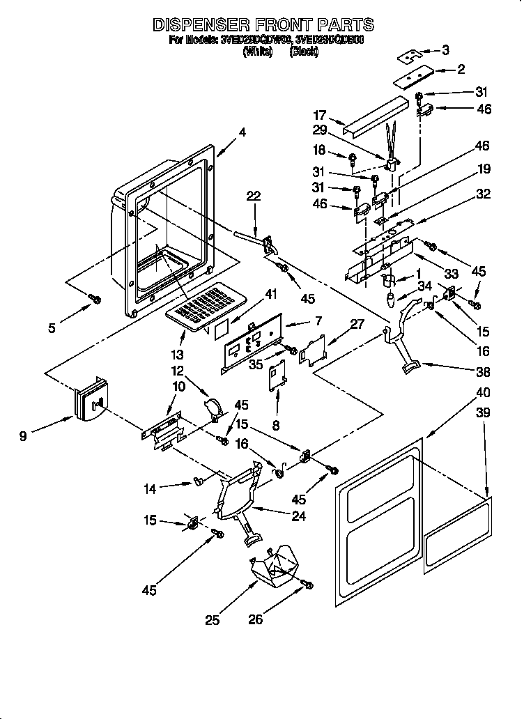 Whirlpool 3VED29DQDW00 dispenser diagram