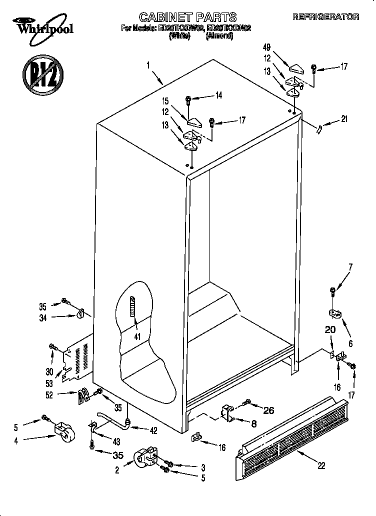 Whirlpool ED20TKXDW02 cabinet diagram