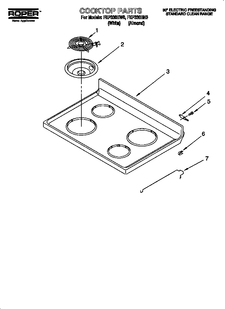 Roper FEP330EW0 cooktop diagram