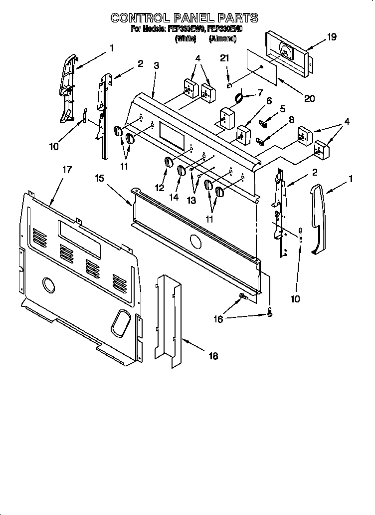 Roper FEP330EW0 control panel diagram