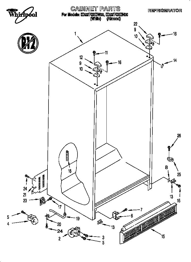 Whirlpool ED22TQXEN00 cabinet diagram
