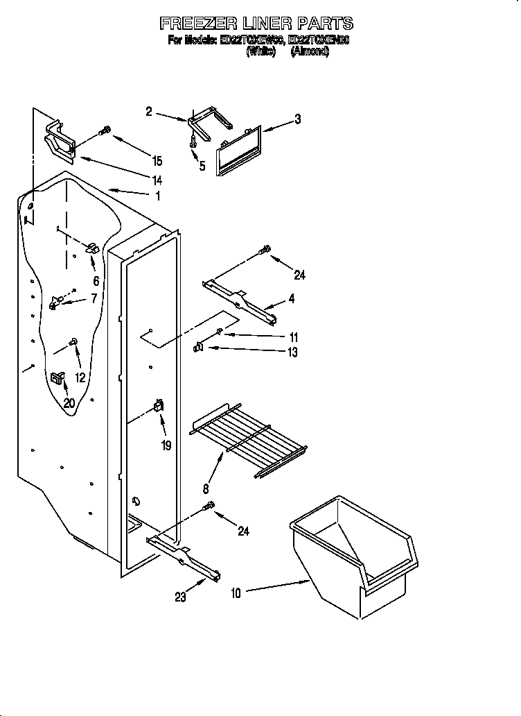 Whirlpool ED22TQXEN00 freezer section/shelves diagram