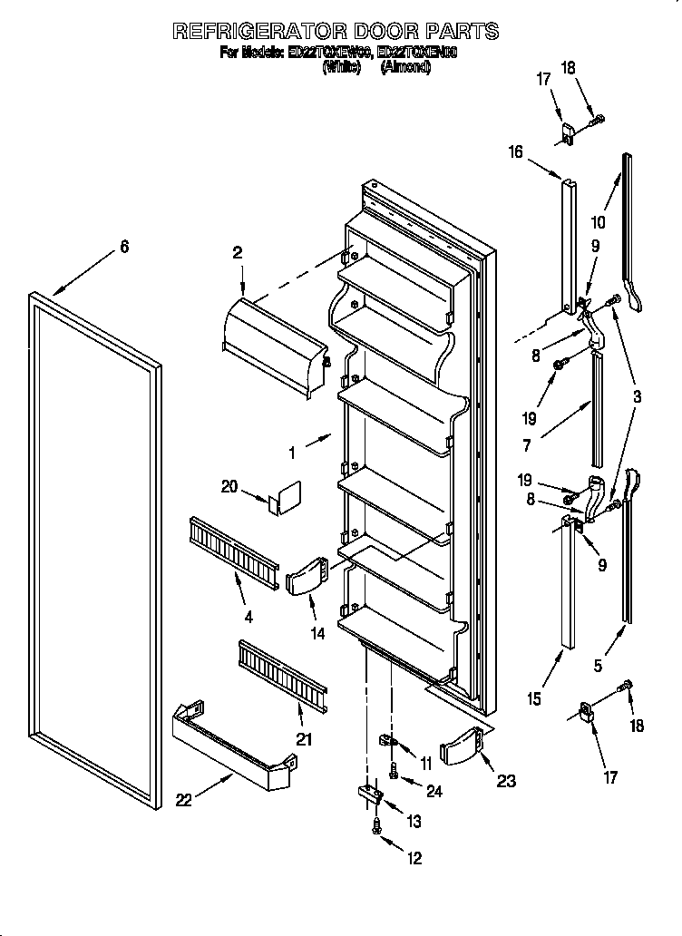 Whirlpool ED22TQXEN00 fresh food door diagram