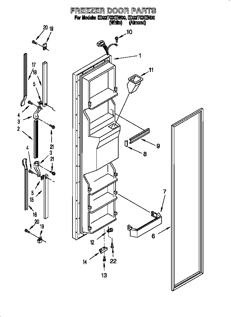 Whirlpool ED22TQXEN00 freezer door diagram