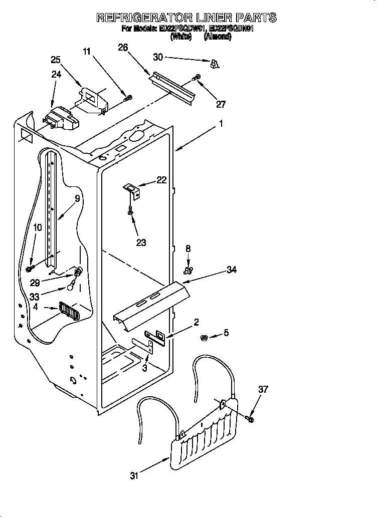 Whirlpool ED22PSQDW01 refrigerator liner diagram