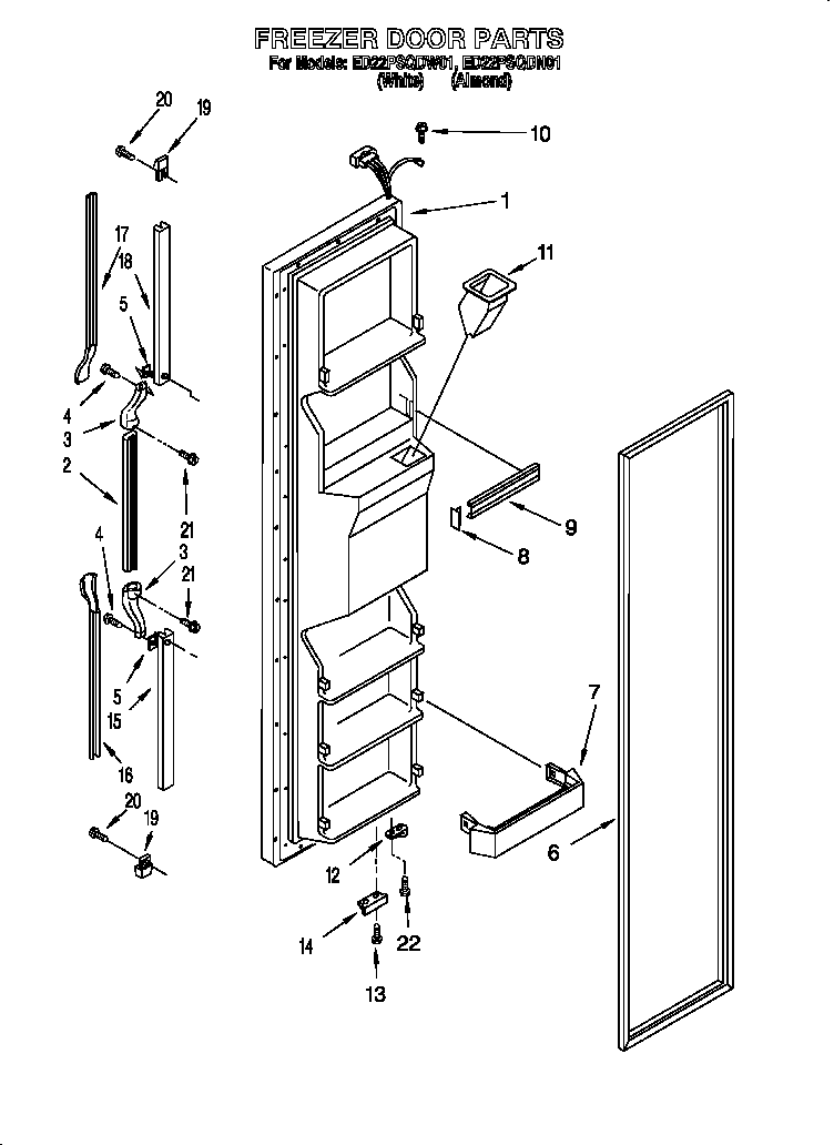 Whirlpool ED22PSQDW01 freezer door diagram