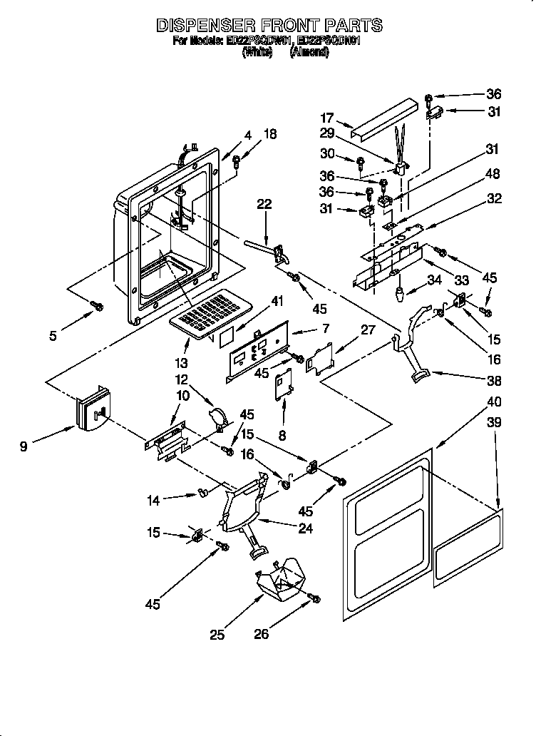 Whirlpool ED22PSQDW01 dispenser front diagram