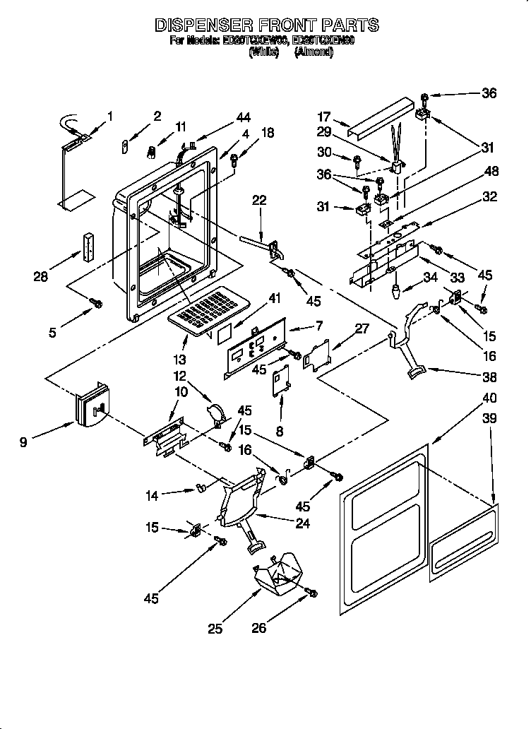 Whirlpool ED20TQXEW00 dispenser front diagram