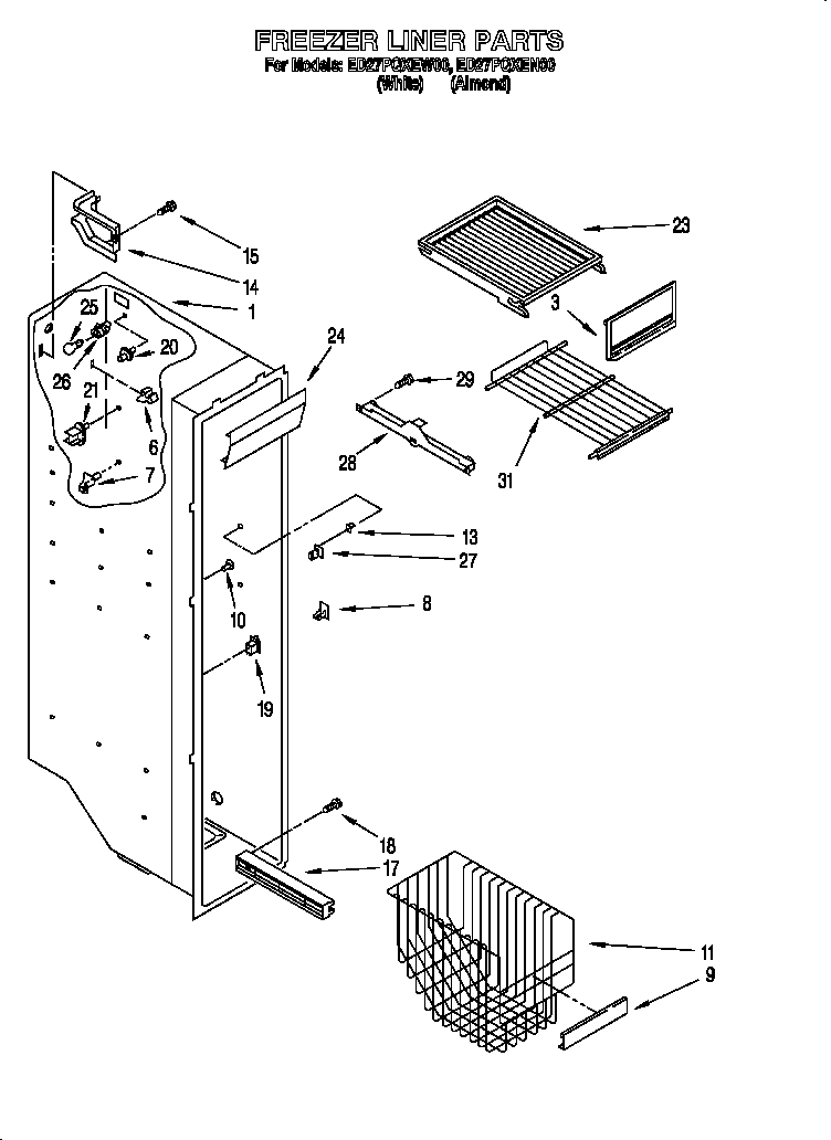 Whirlpool ED27PQXEN00 freezer liner diagram